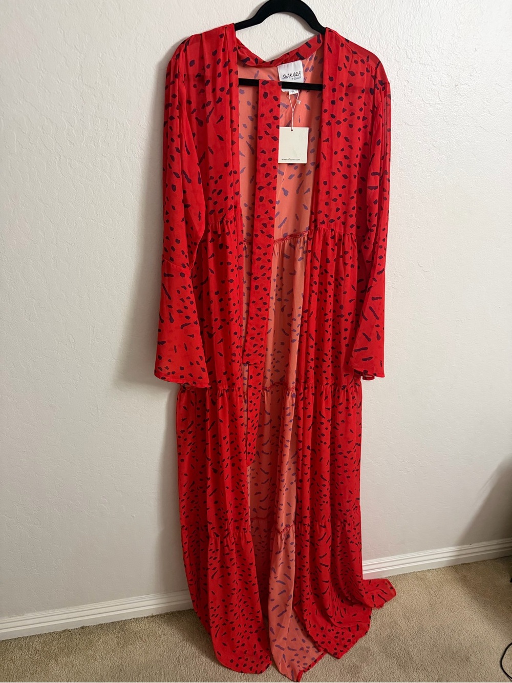 OFUURE Red Printed Long Open-Front Tunic